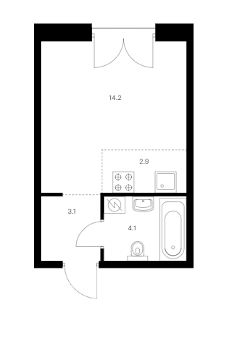 Квартира студия 24.3 м², 5/7 эт., ЖК «Лермонтовский 54»